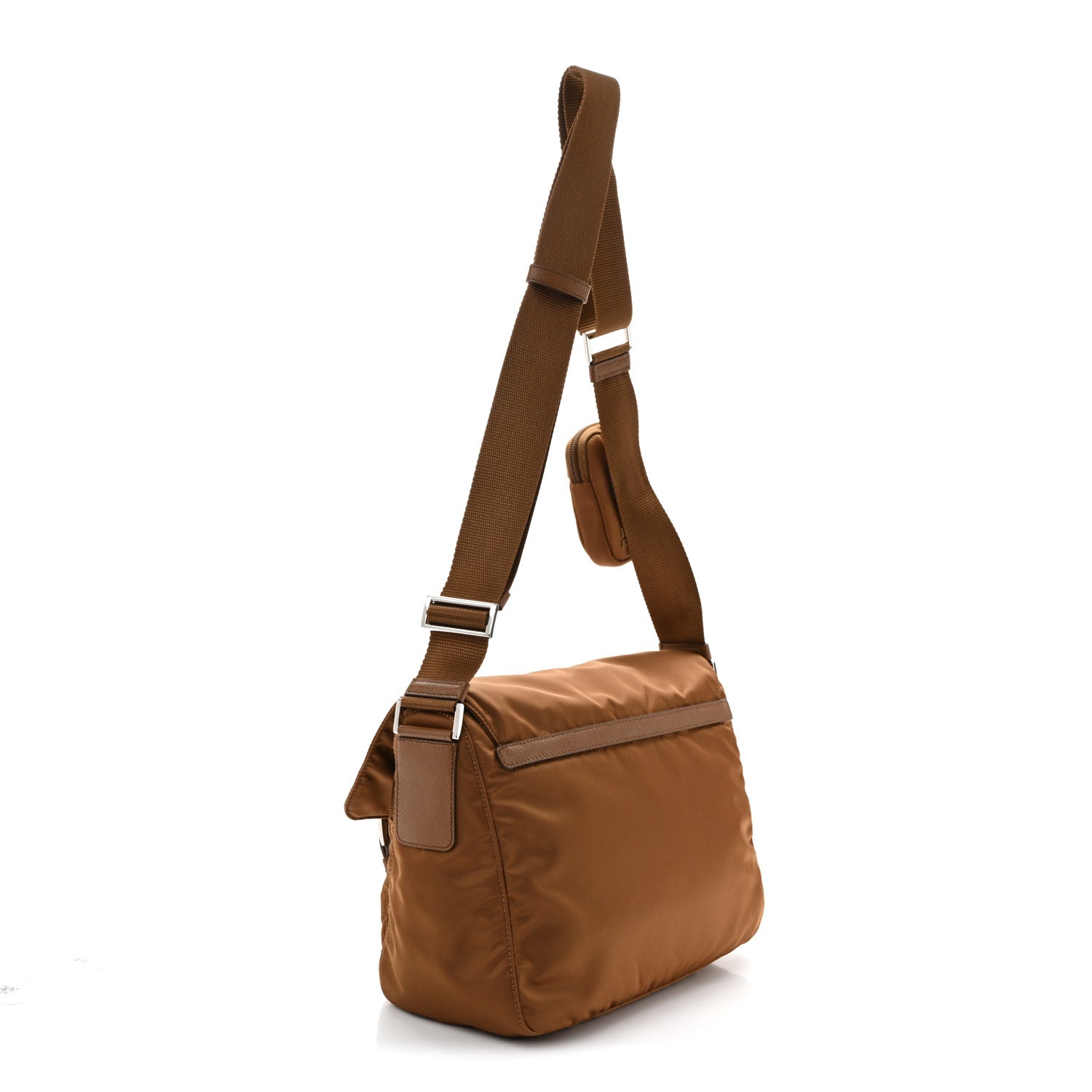 Prada Re-Nylon Vela Saffiano Pocket Double Buckle Messenger Shoulder Bag Brandy 3 of 10