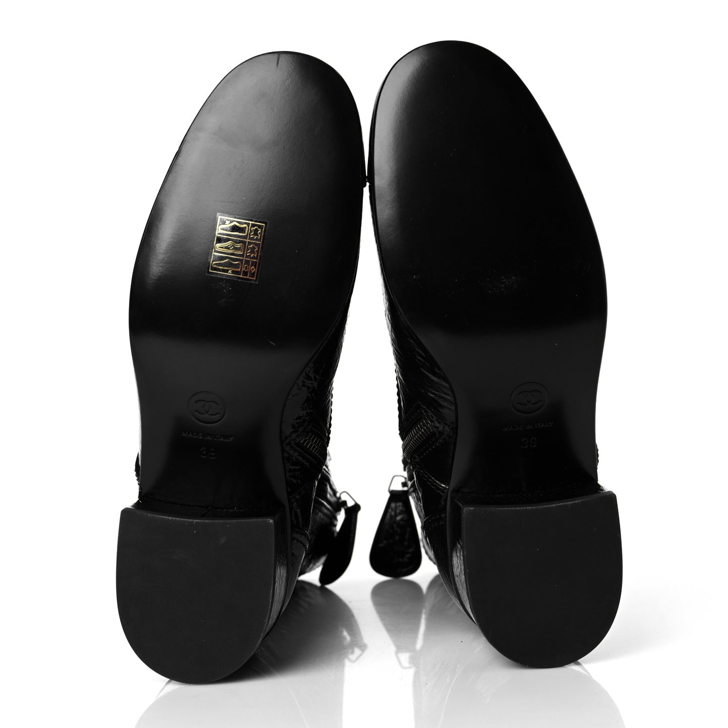 Patent Goatskin Cap Toe CC Lace Up Boots 39 Black