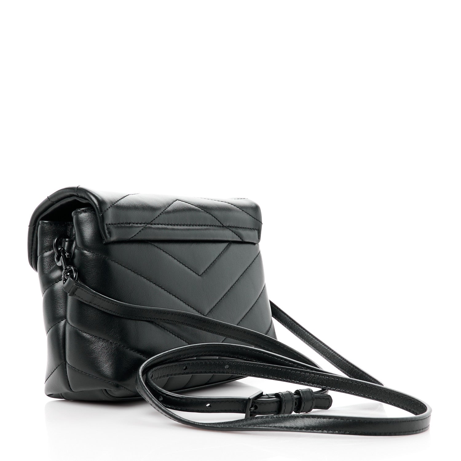Saint Laurent Calfskin Y Quilted Monogram Monochrome Toy Loulou Crossbody Bag Black 3 of 12