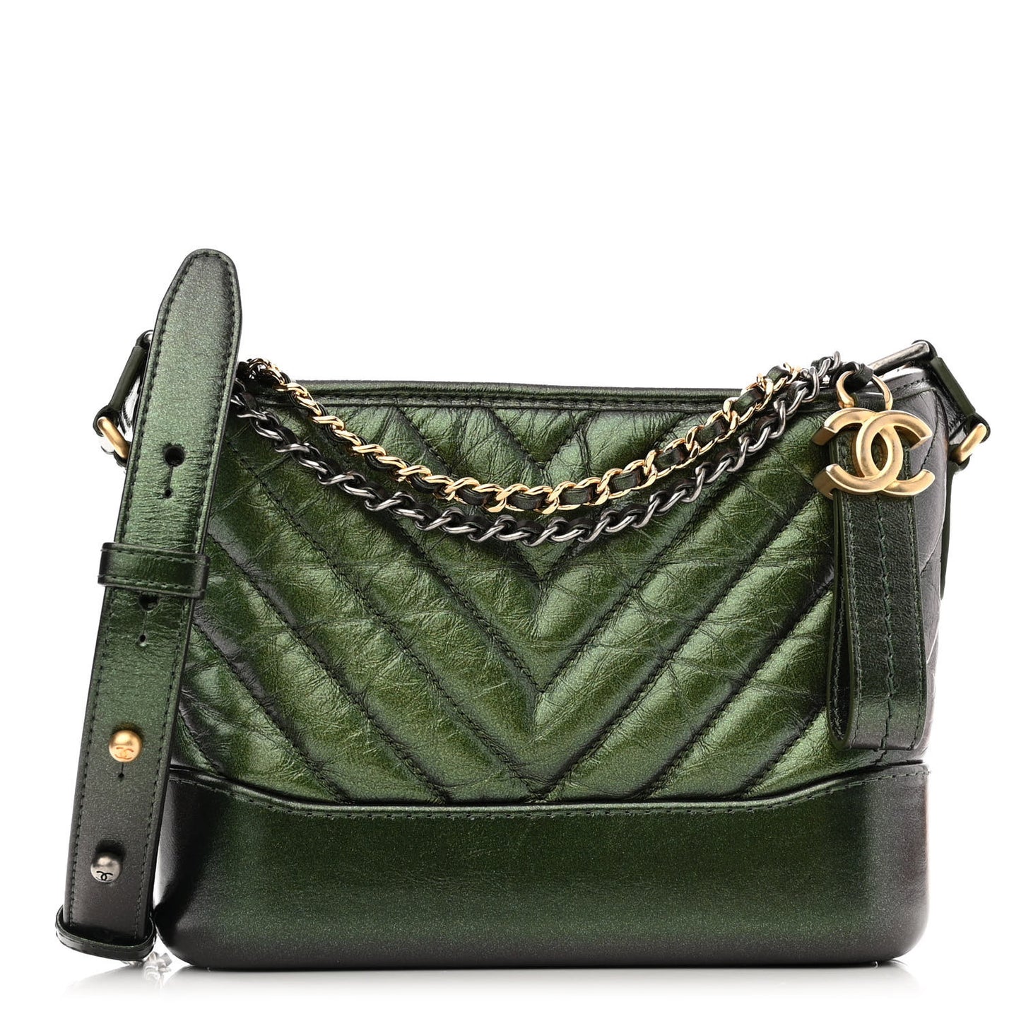 Metallic Calfskin Chevron Quilted Small Gabrielle Hobo Green