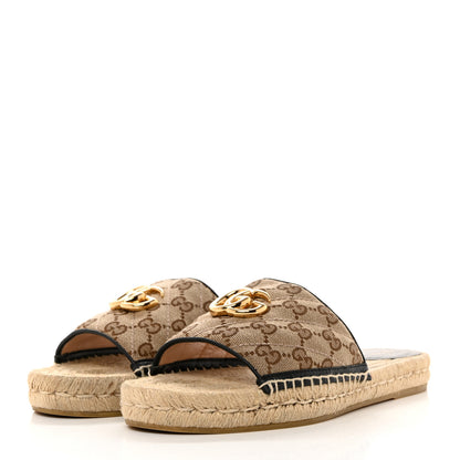 Gucci Monogram Matelasse GG Marmont Espadrille 20mm Slide Sandals 40 Beige Ebony Black 3 of 9