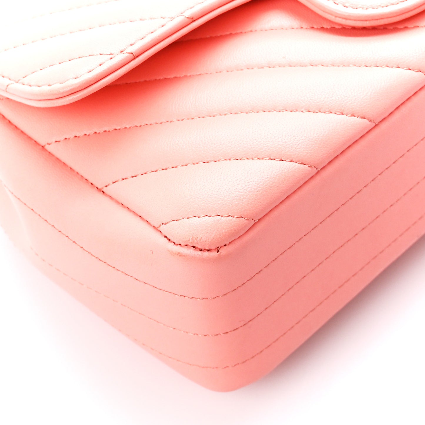 Lambskin Chevron Quilted Mini Rectangular Flap Coral