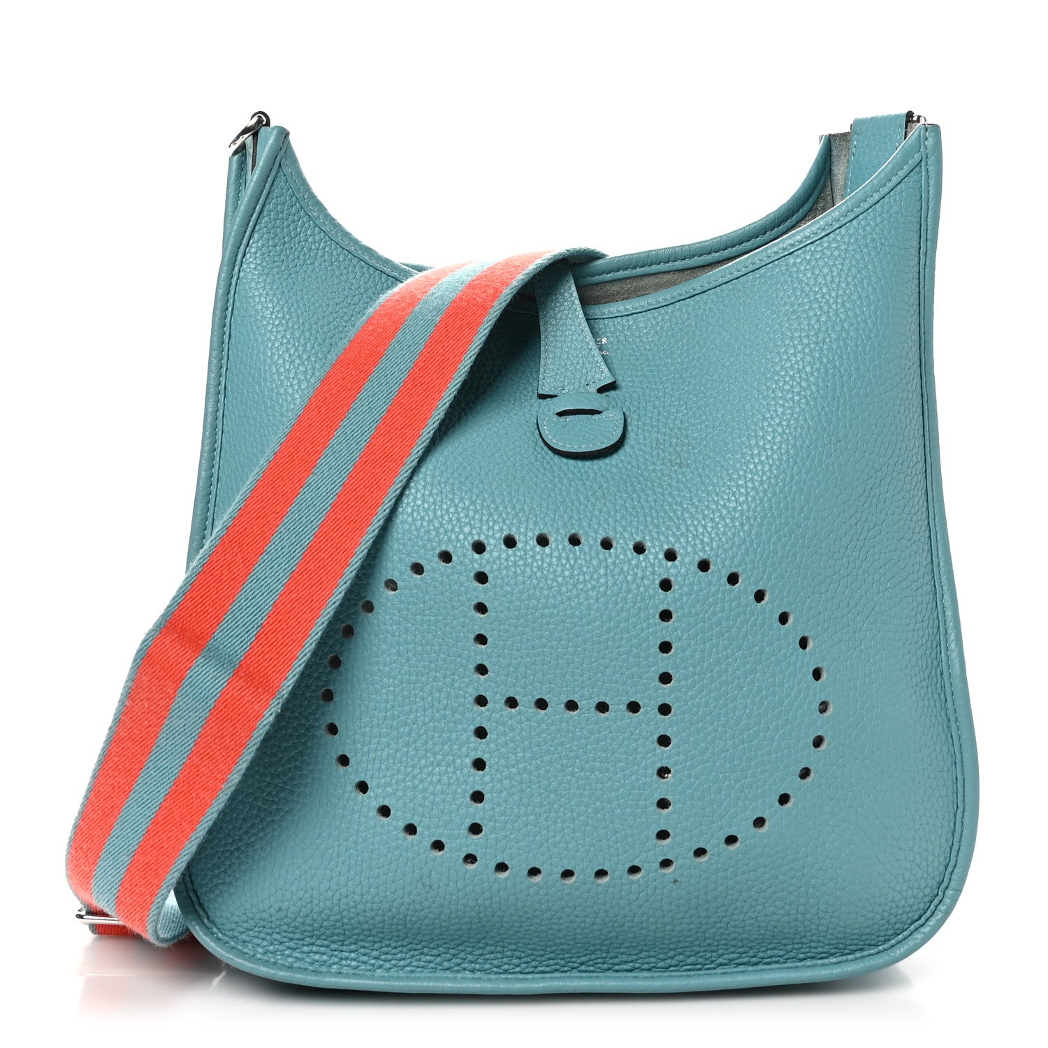 Hermes Taurillon Clemence Amazone Evelyne III PM Bleu Saint Cyr Orange Poppy 1 of 10