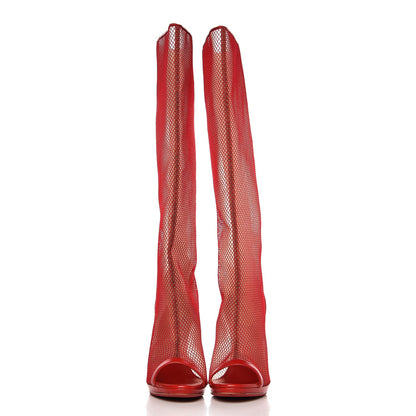Christian Louboutin Fishnet Alta Dentelle 120 Boots 40 Red 3 of 11