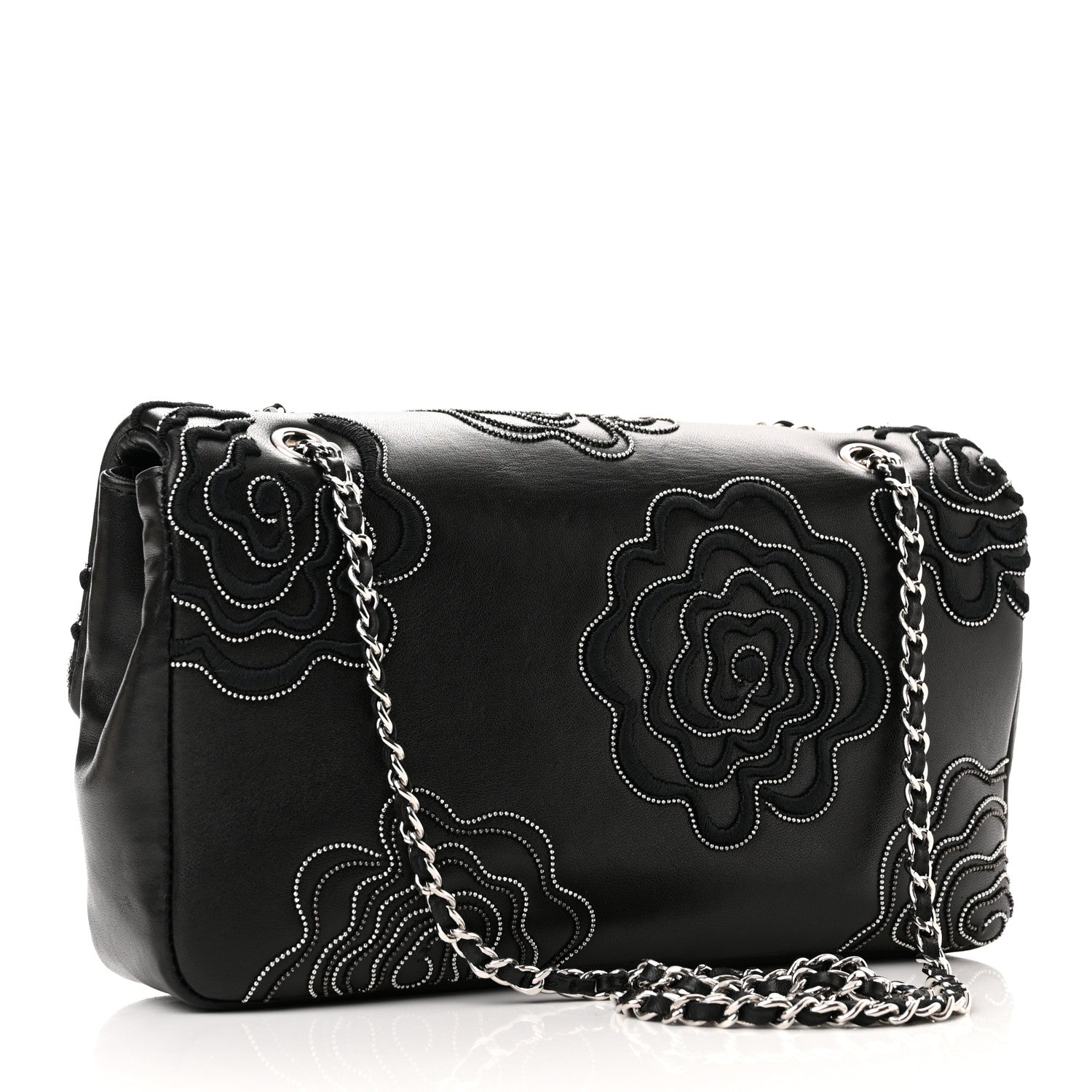 Chanel Lambskin Embroidered Camellia Follies Flap Black 3 of 12