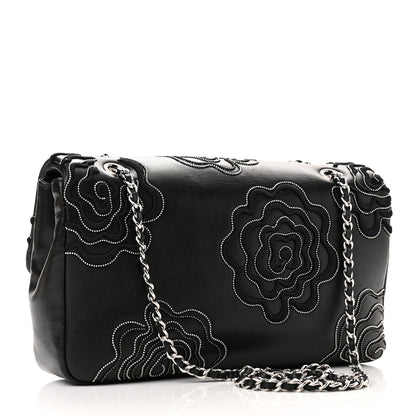 Chanel Lambskin Embroidered Camellia Follies Flap Black 3 of 12