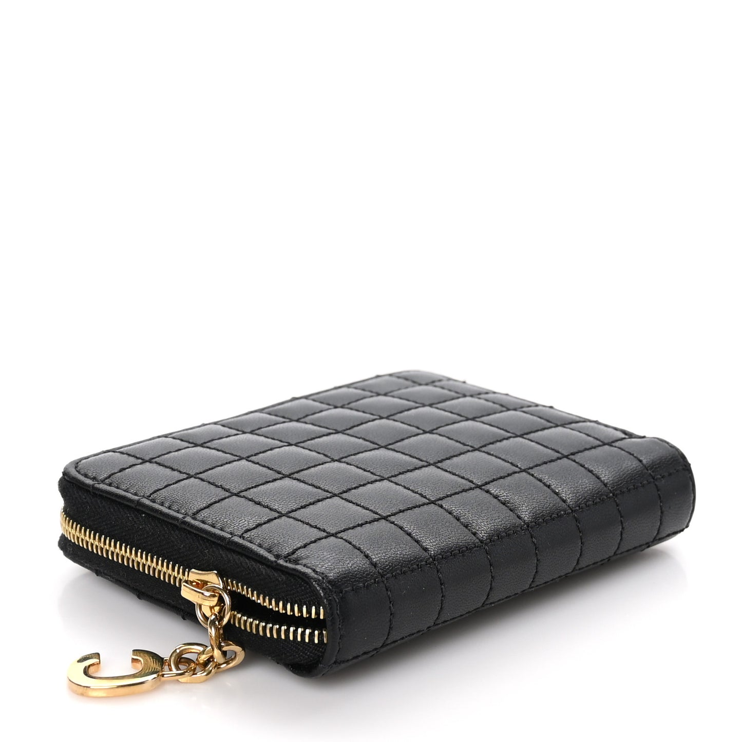 Calfskin Quilted C Charm Wallet Black