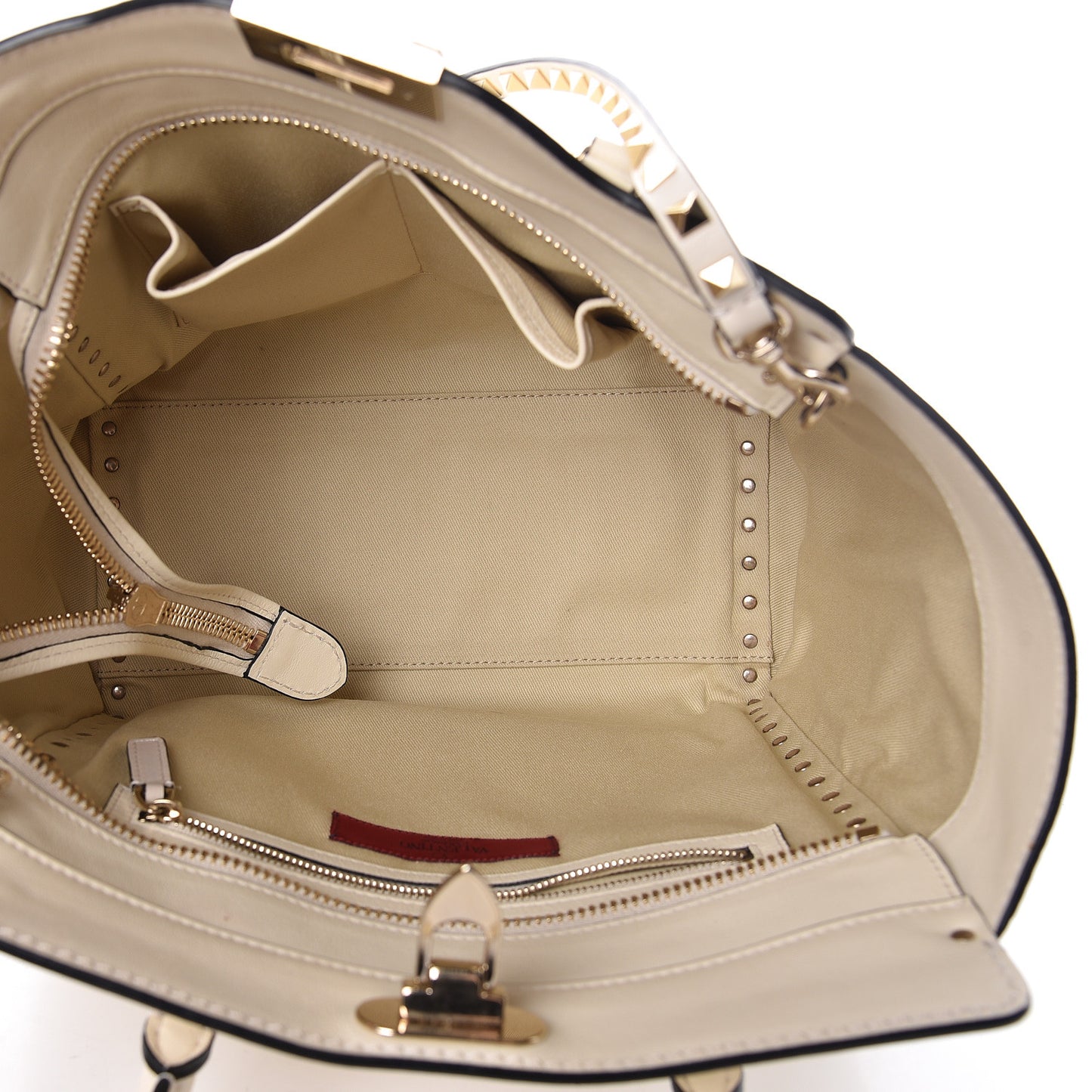 Vitello Rockstud Double Handle Tote Ivory
