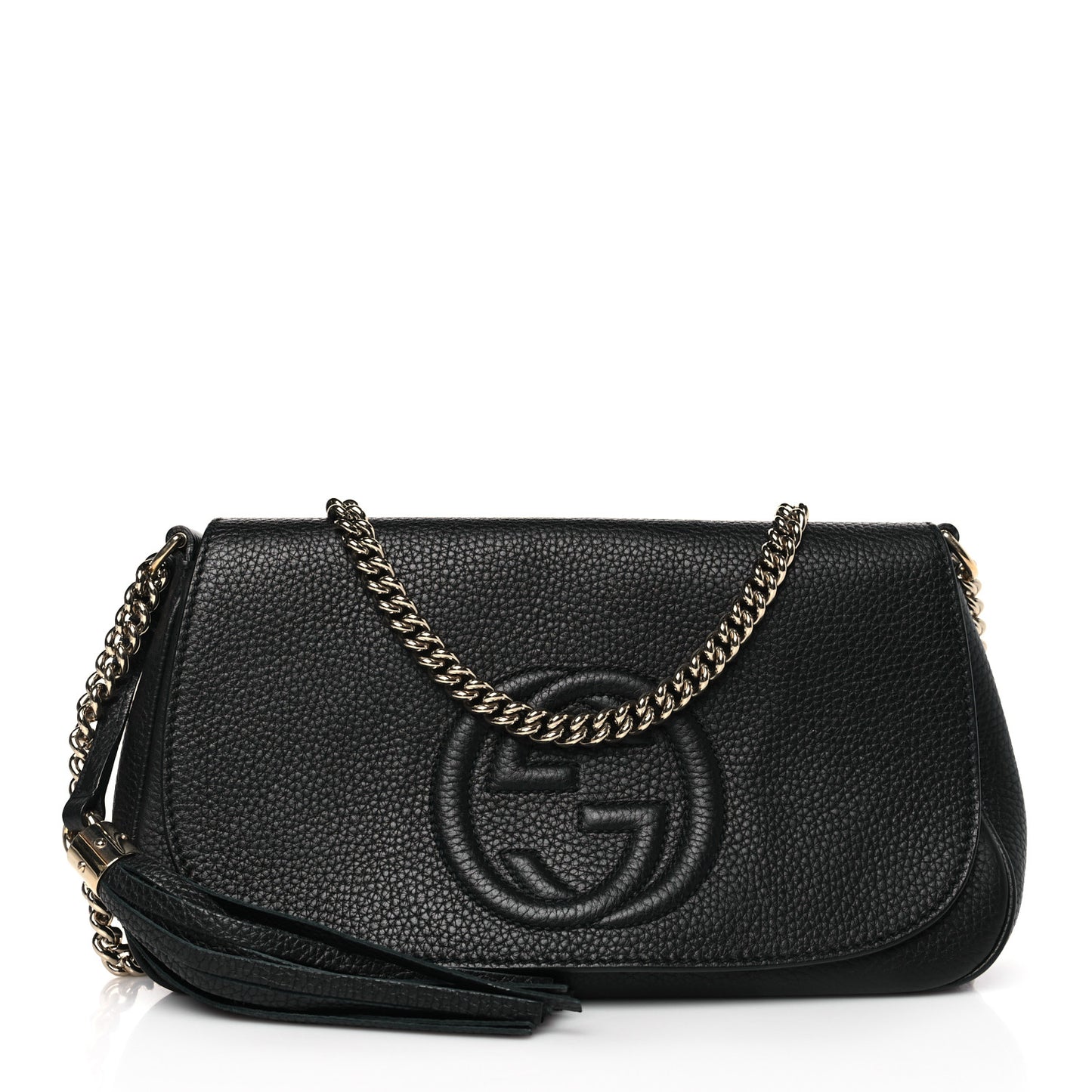 Pebbled Calfskin Medium Soho Flap Crossbody Black