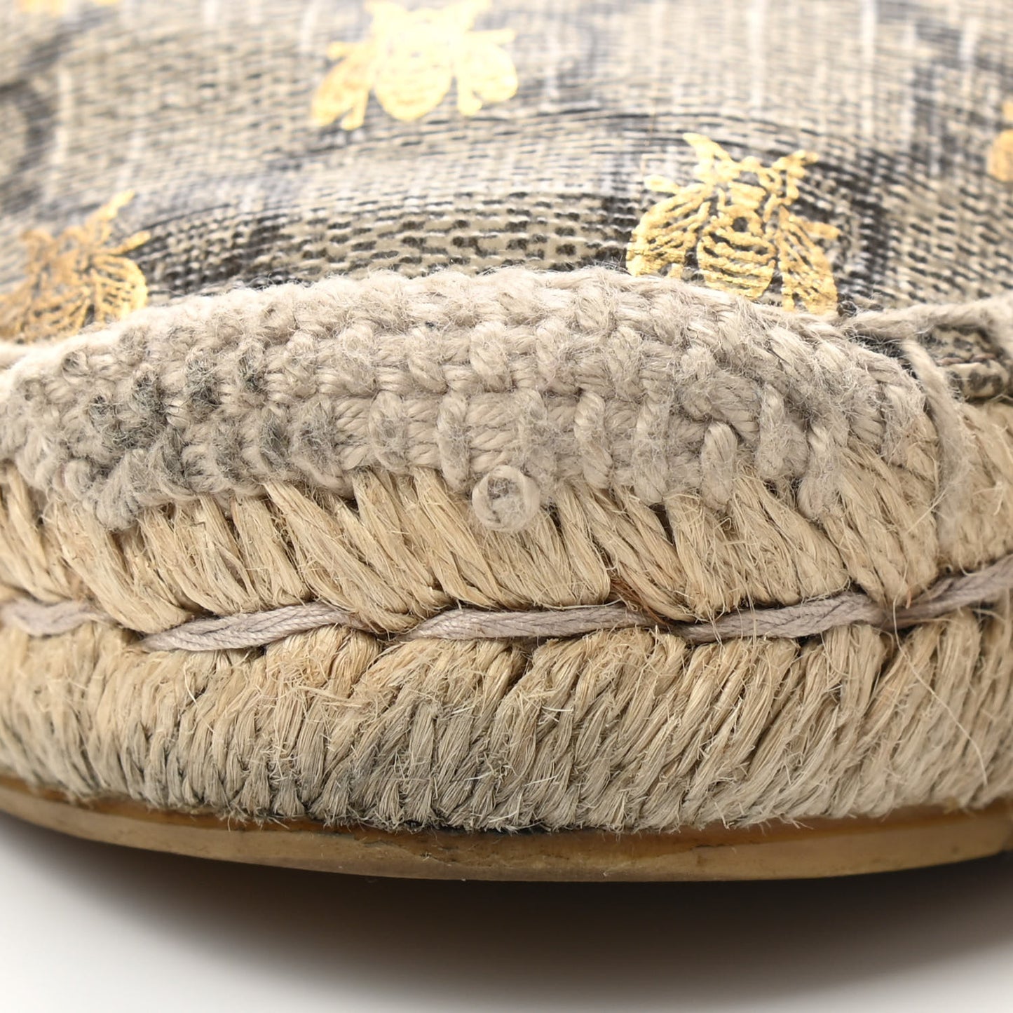GG Supreme Monogram Bees Espadrille Flats 38 Beige Ebony Oro Black