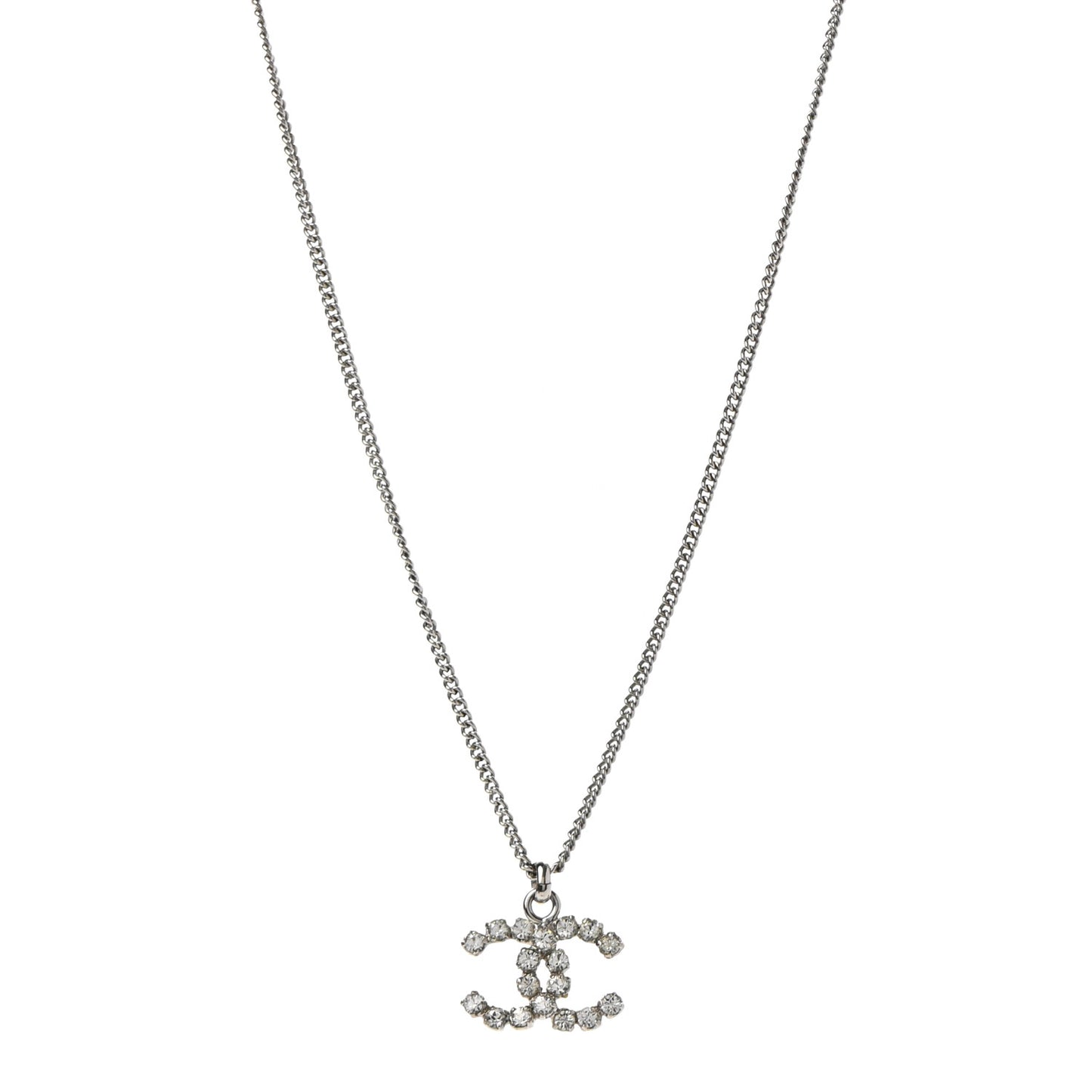 Crystal CC Pendant Necklace Silver