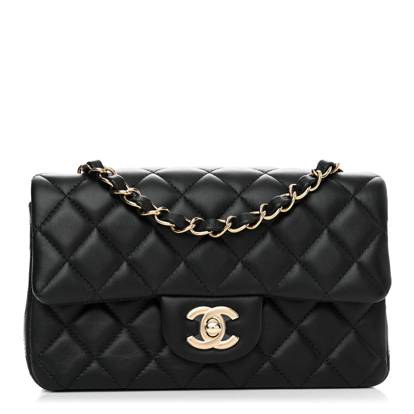 Lambskin Quilted Mini Rectangular Flap Black