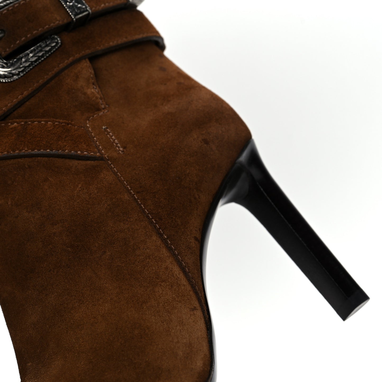 Suede Mica Buckle Western Ankle Booties Brown 39.5