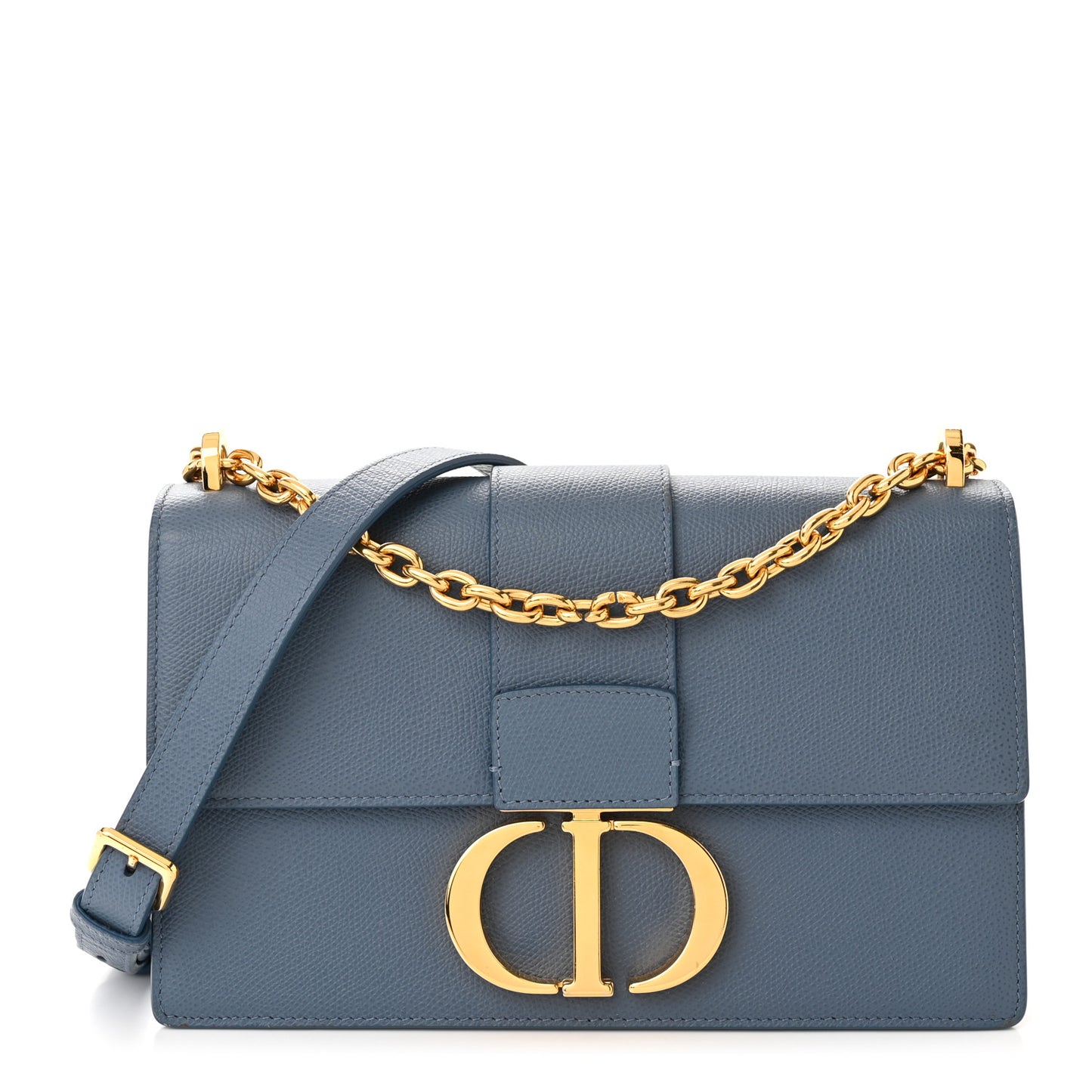 Grained Calfskin Embossed 30 Montaigne Chain Flap Bag Blue
