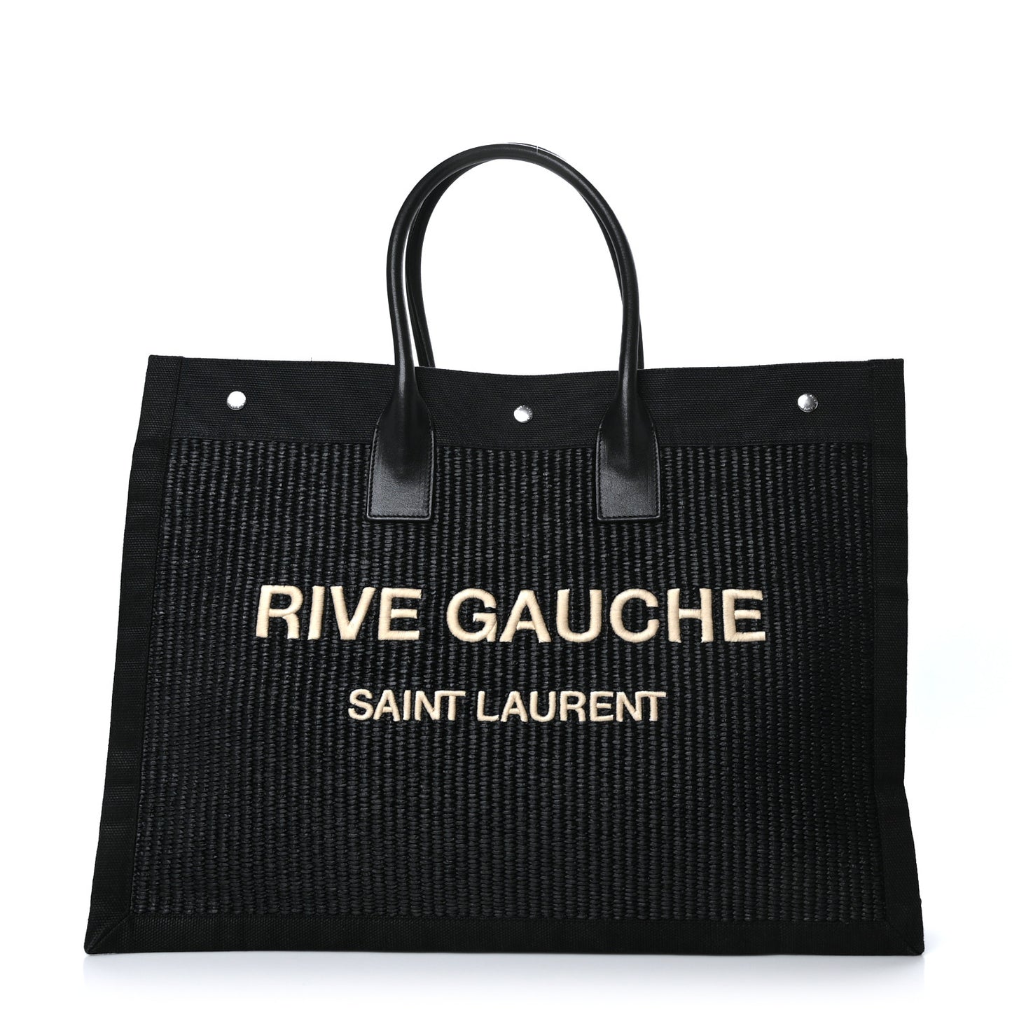Raffia Linen Calfskin Rive Gauche Tote Black