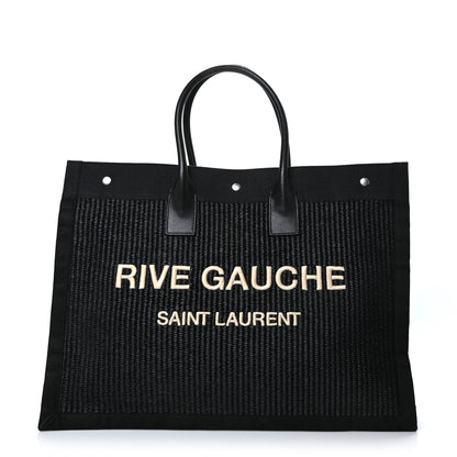 Saint Laurent Raffia Linen Calfskin Rive Gauche Tote Black 1 of 7