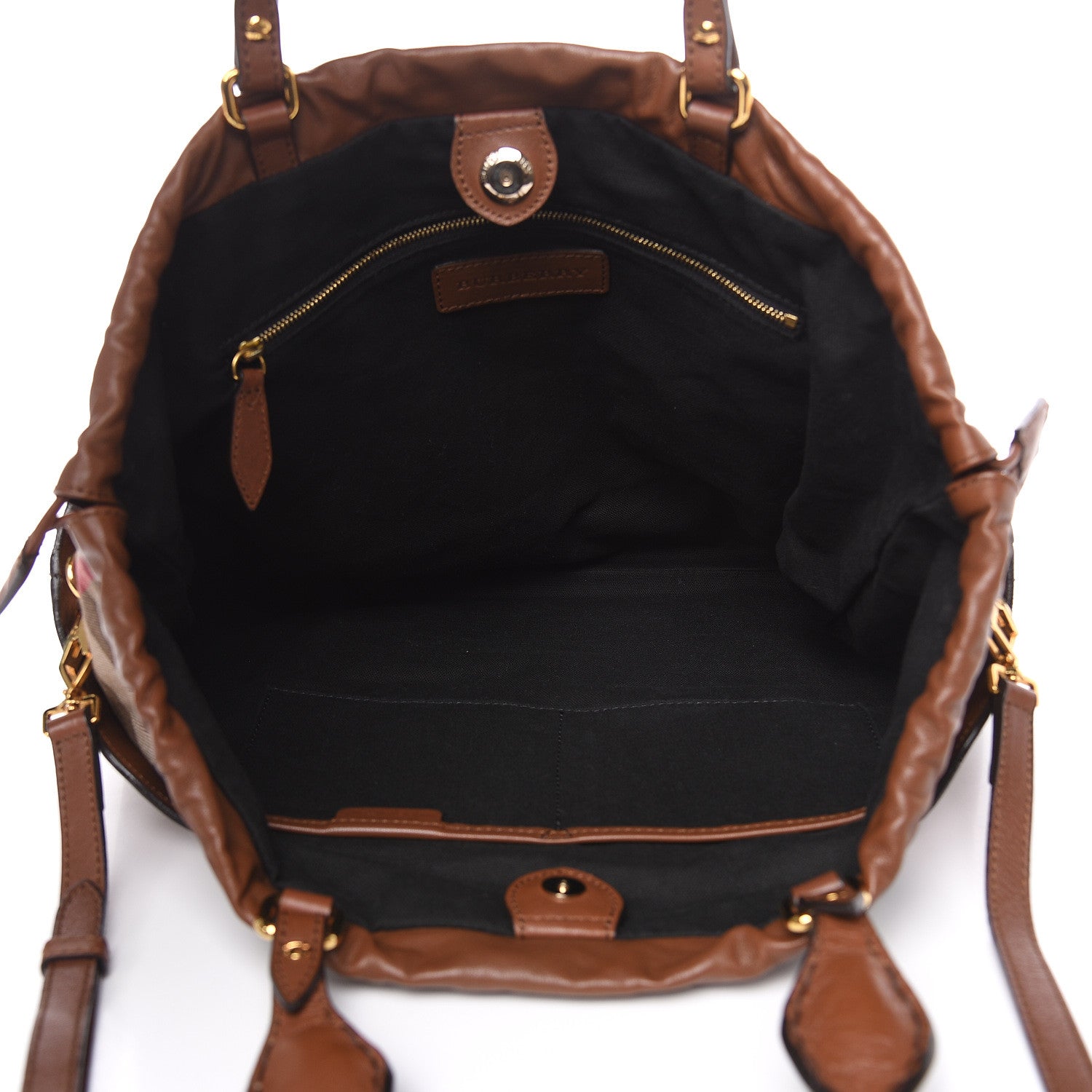 Burberry Soft Calfskin House Check Big Crush Tote Brown Ochre 5 of 10