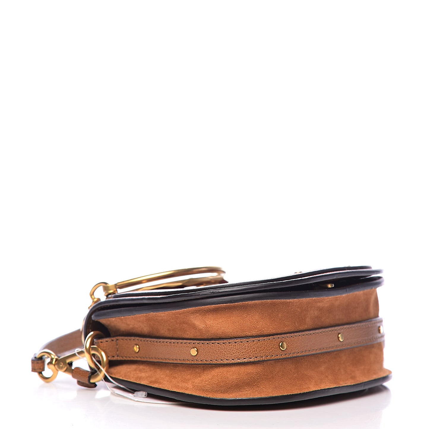 Calfskin Suede Floral Patchwork Small Nile Bracelet Bag Caramel
