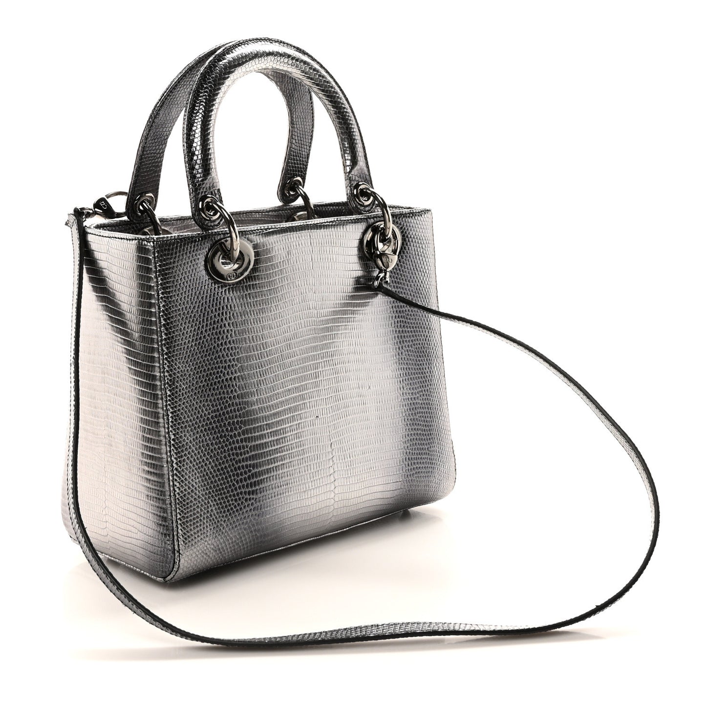Metallic Lizard Medium Lady Dior Silver