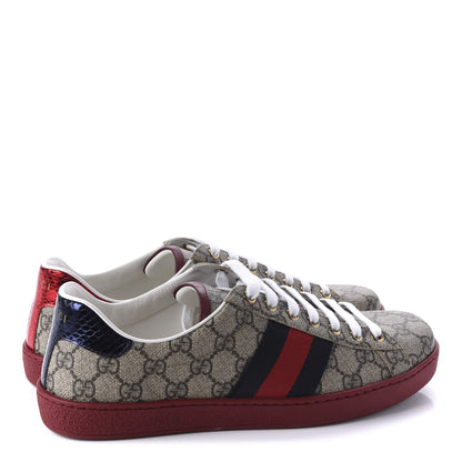 Gucci GG Supreme Monogram Ayers Mens New Ace Low-Top Sneaker 8.5 Beige Red 4 of 10