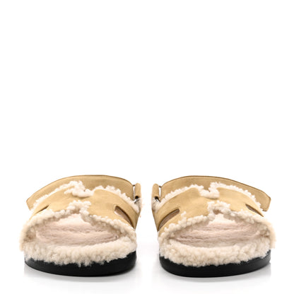 Hermes Suede Goatskin Woolskin Womens Chypre Sandals 38 Golden Beige 2 of 8