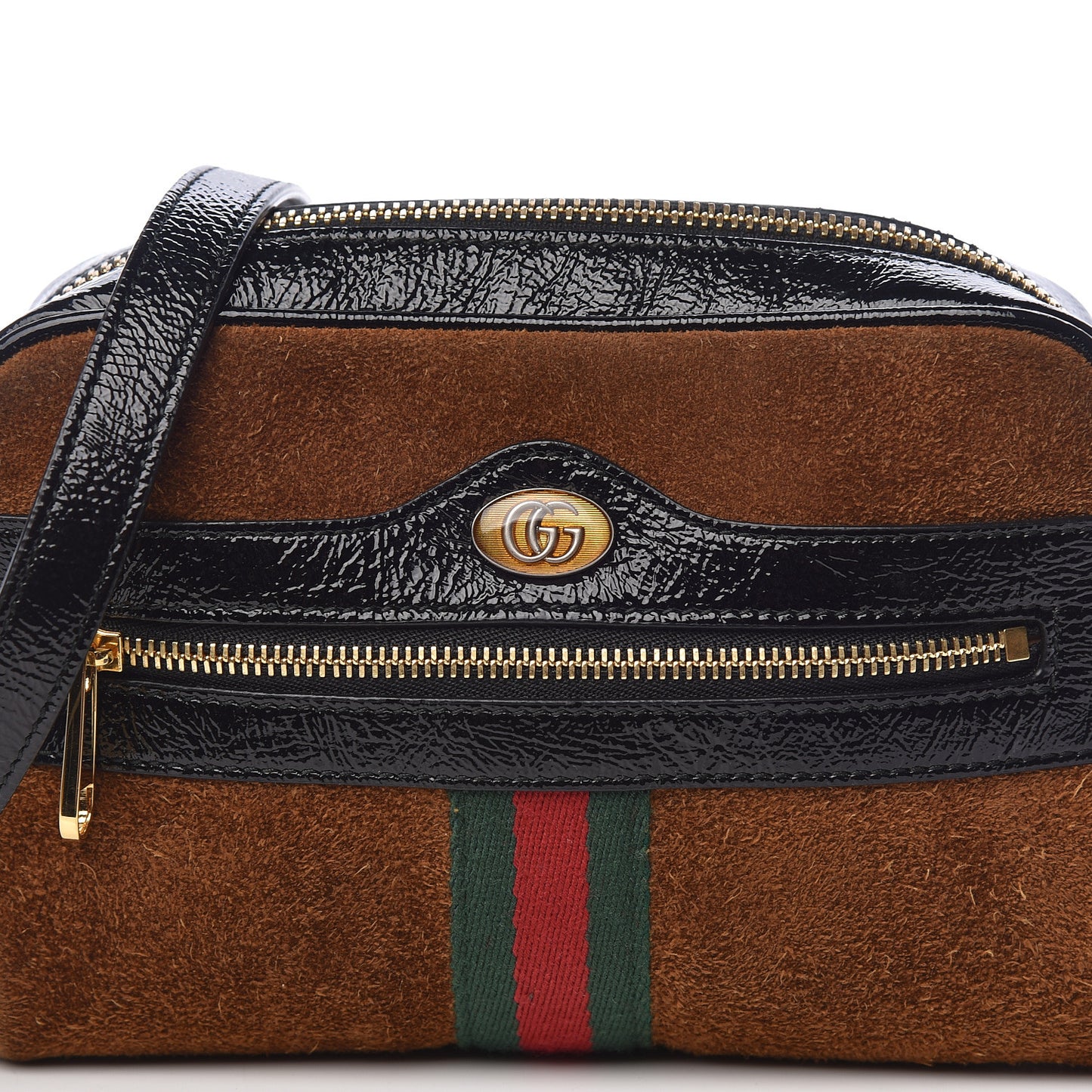 Suede Patent Web Mini Ophidia Shoulder Bag Nocciola Black