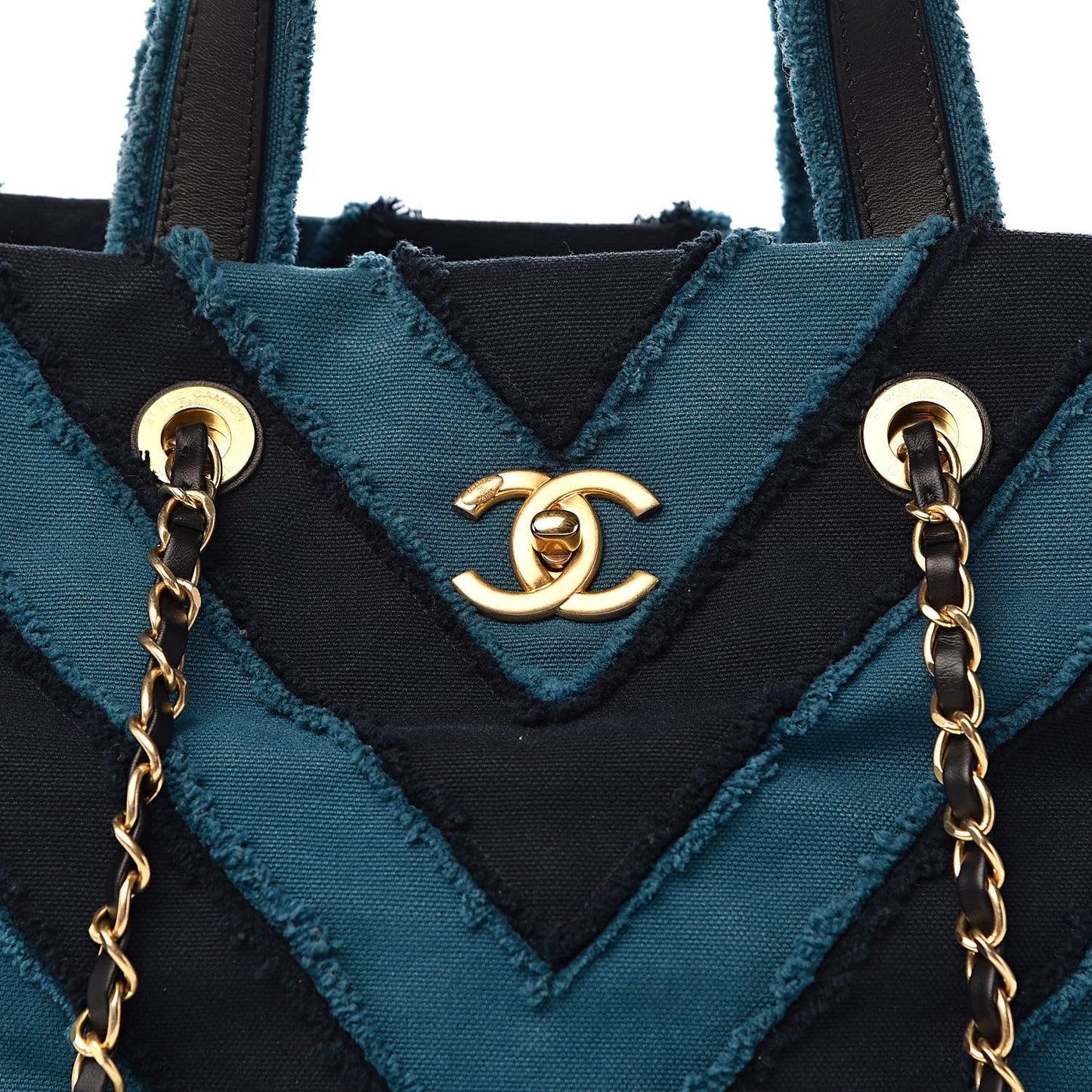 Canvas Chevron Cuba Patchwork Shopper Tote Blue