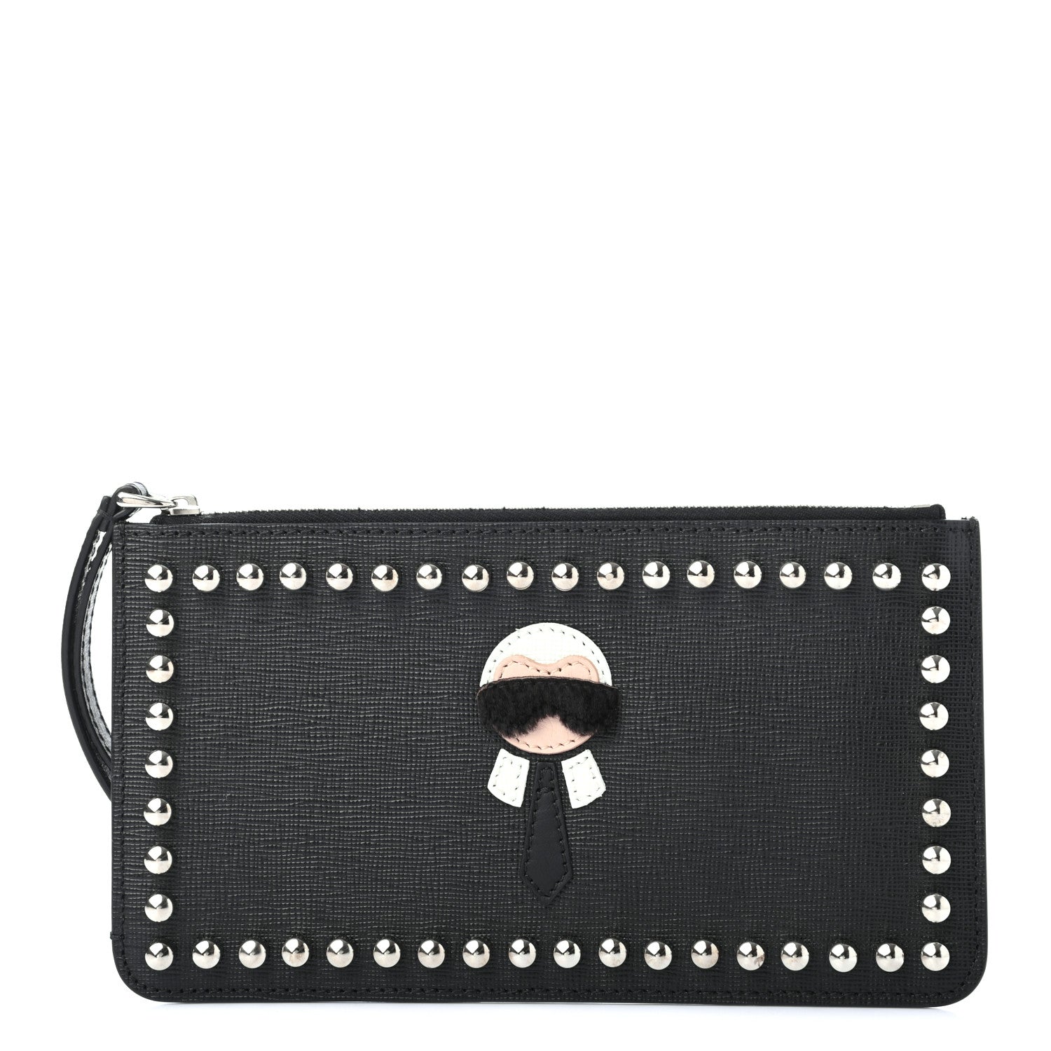 Fendi Vitello Elite Mink Fur Studded Karlito Zip Pouch Black 1 of 7