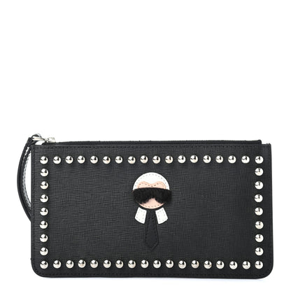 Fendi Vitello Elite Mink Fur Studded Karlito Zip Pouch Black 1 of 7