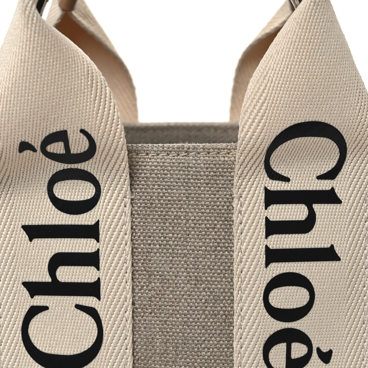 Chloe Linen Calfskin Small Woody Ribbon Tote With Strap White Light Brown 8 of 10