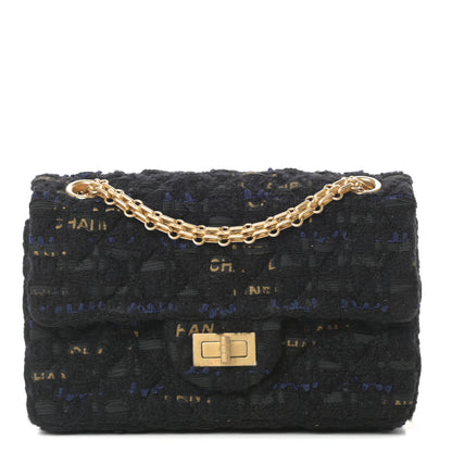 Chanel Tweed Quilted Mini 2.55 Reissue Flap Black Gold Navy 1 of 11