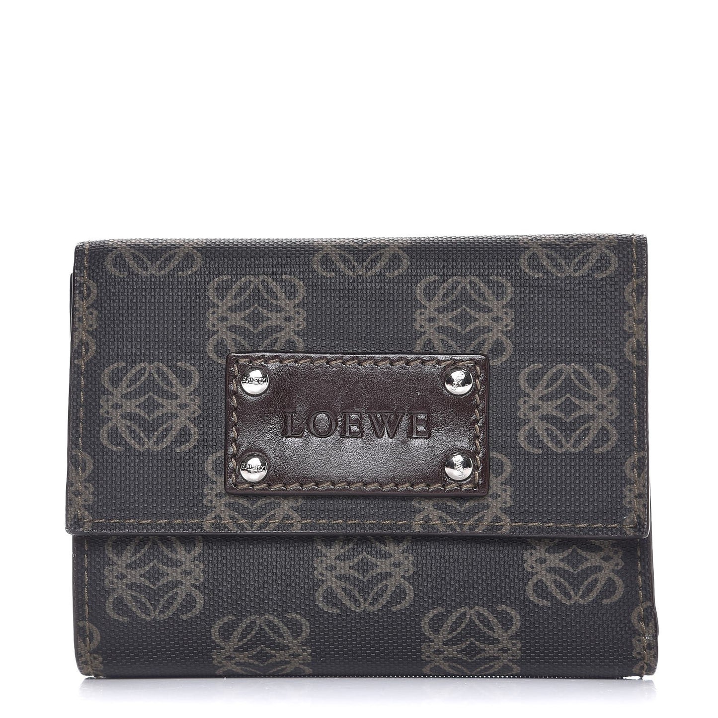 Coated Canvas Cowhide Anagram Logo Trifold Wallet Dark Brown