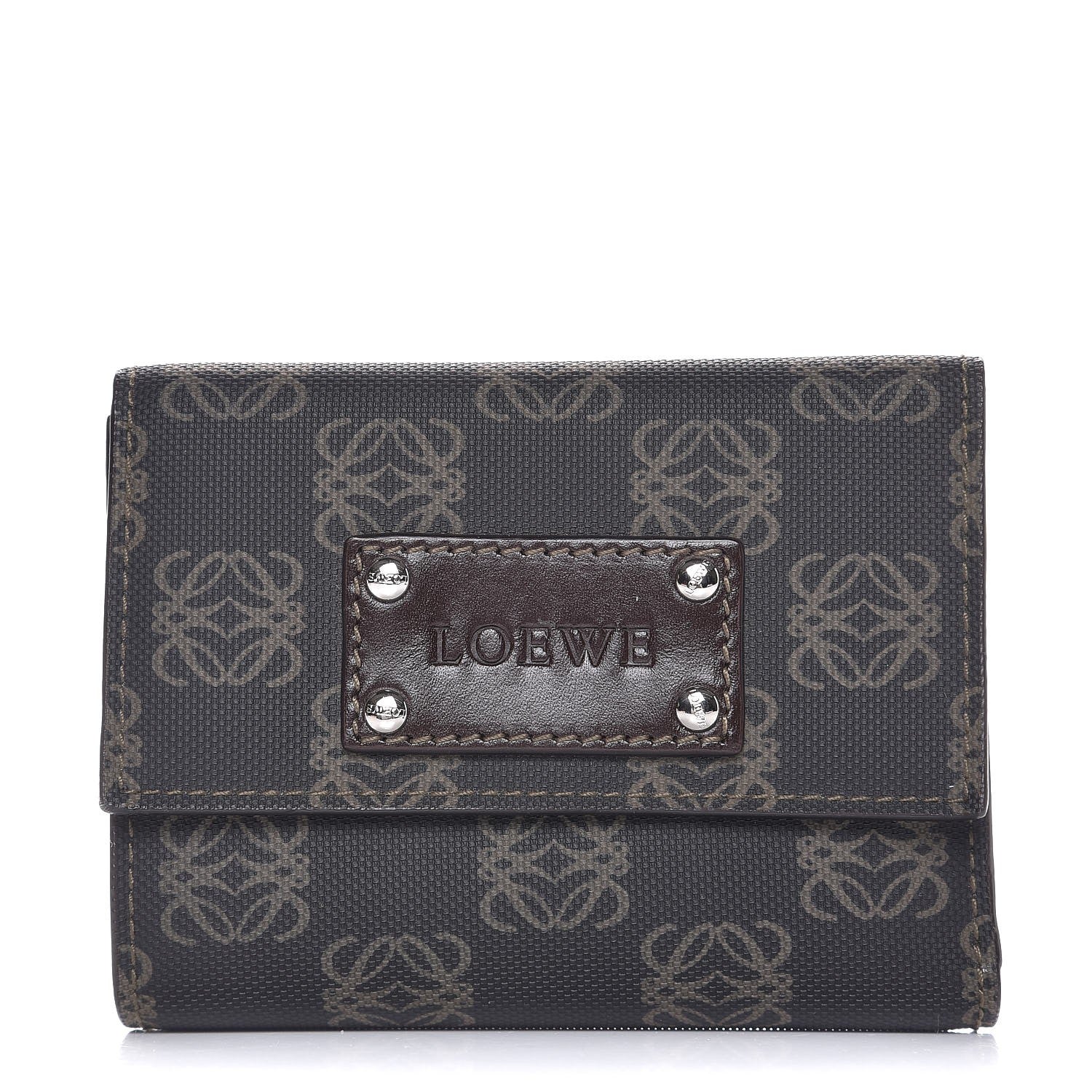 Loewe Coated Canvas Cowhide Anagram Logo Trifold Wallet Dark Brown 1 of 8