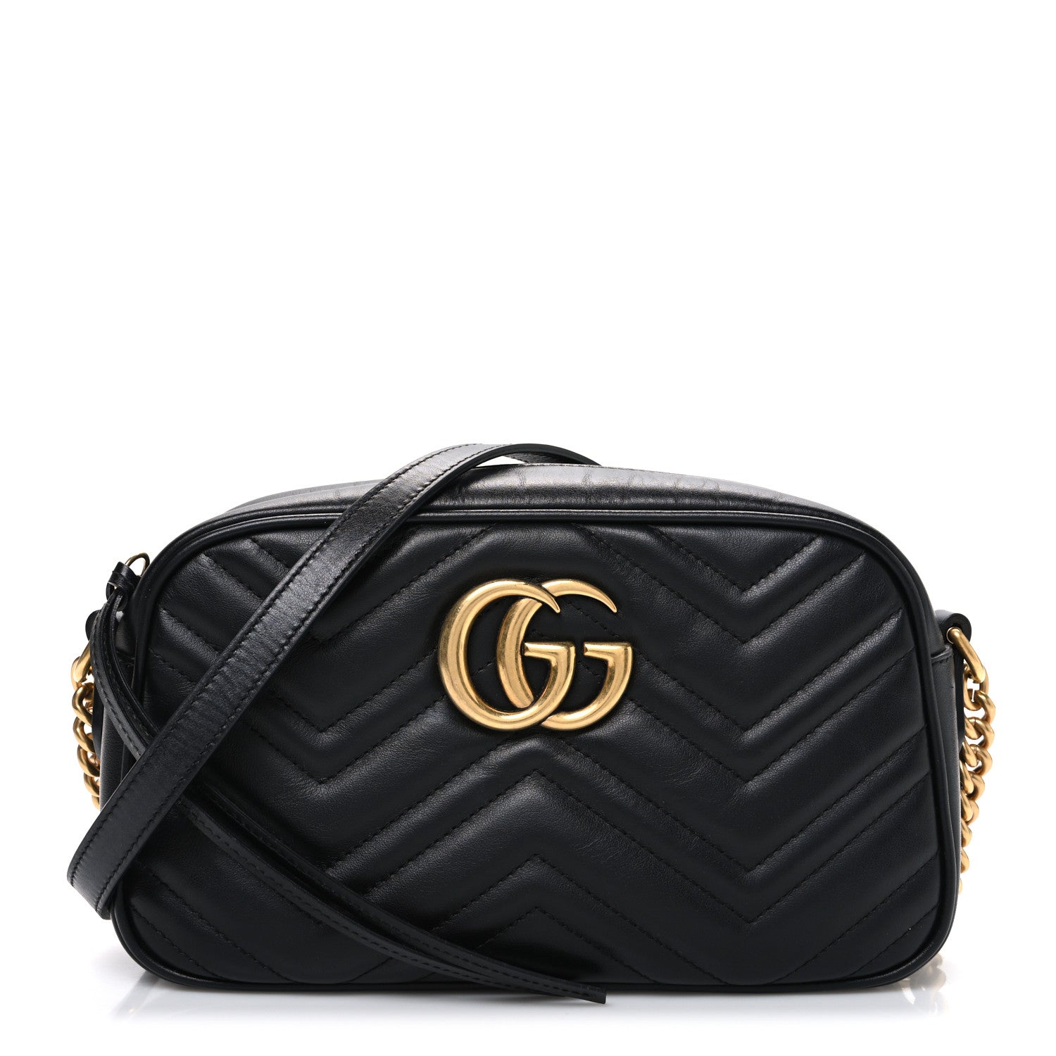 Gucci Calfskin Matelasse Small GG Marmont Chain Shoulder Bag Black 1 of 10