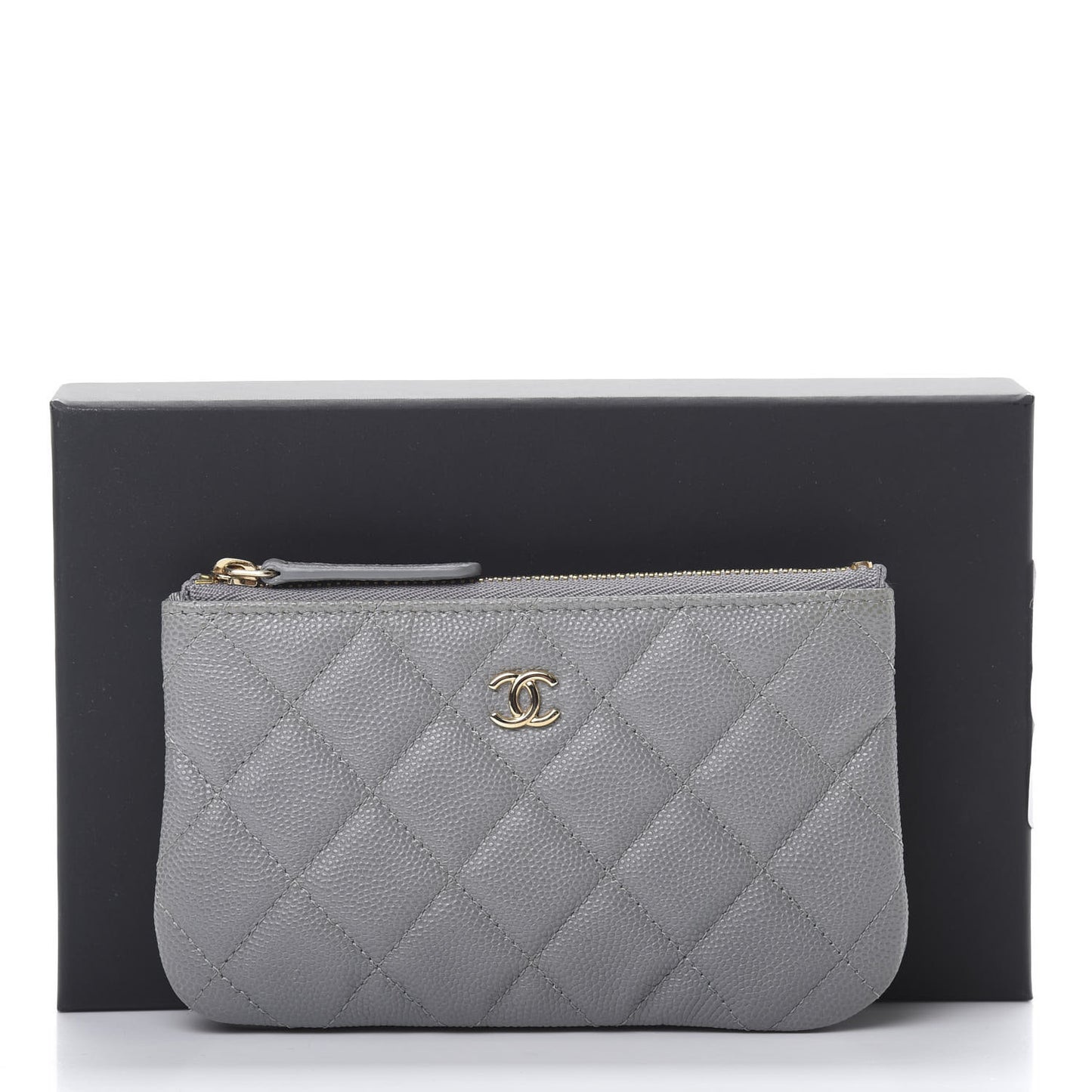 Caviar Quilted Small Cosmetic Case Grey