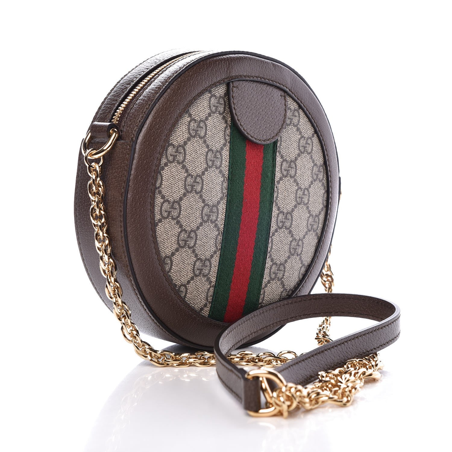Gucci GG Supreme Monogram Web Mini Ophidia Round Shoulder Bag Brown 3 of 8
