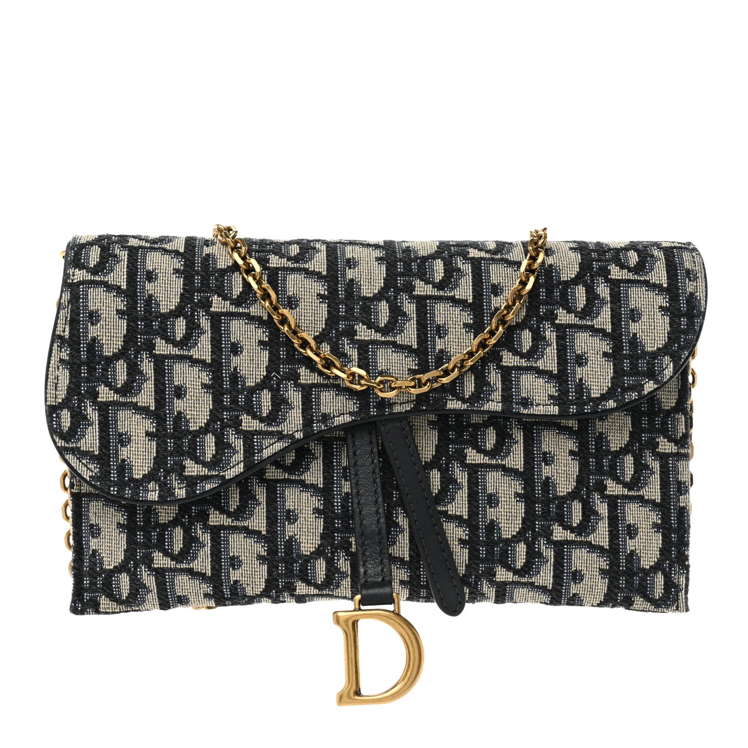Christian Dior Oblique Saddle Chain Long Wallet Blue 1 of 13