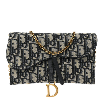 Christian Dior Oblique Saddle Chain Long Wallet Blue 1 of 13