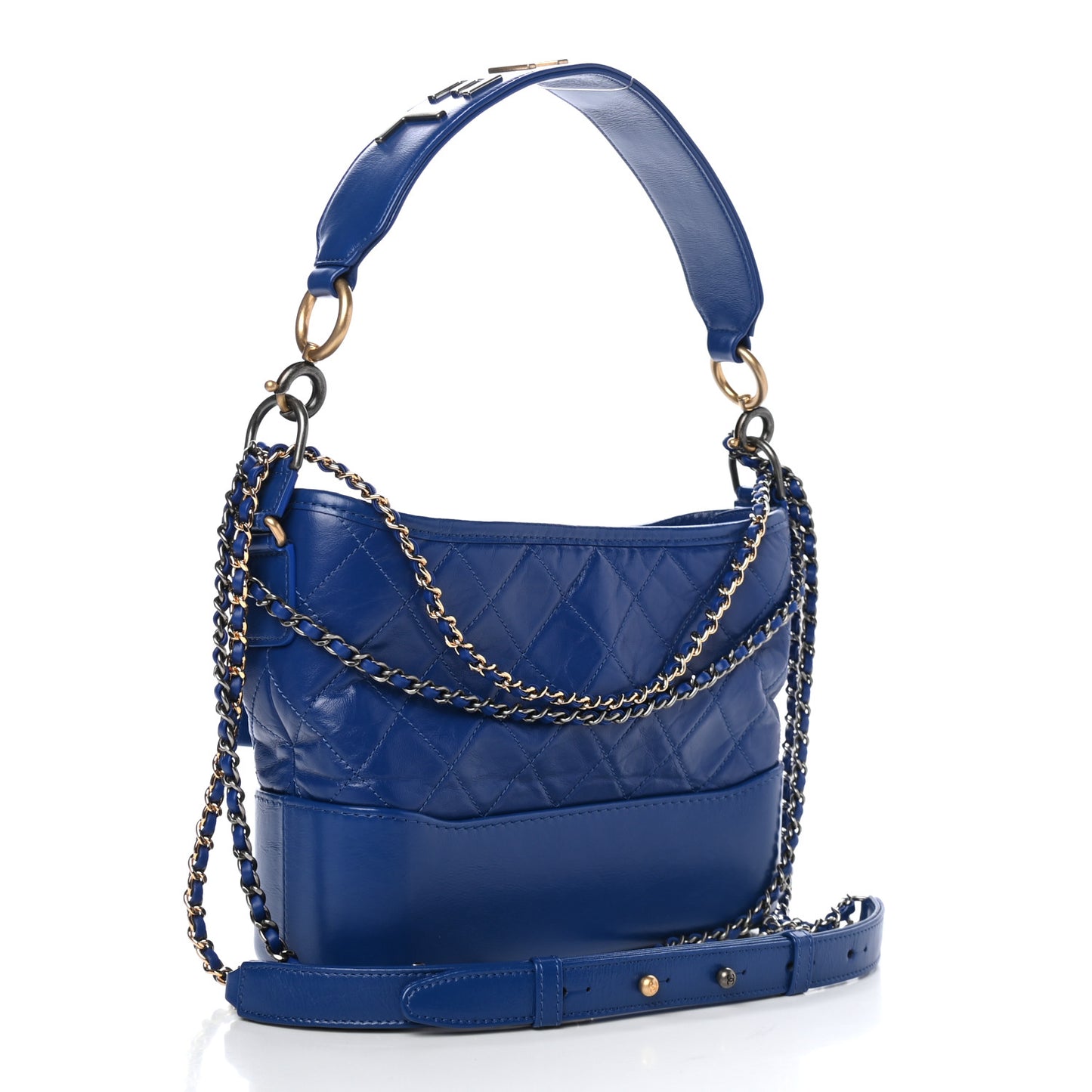 Aged Smooth Calfskin Quilted Medium Gabrielle Logo Hobo Blue