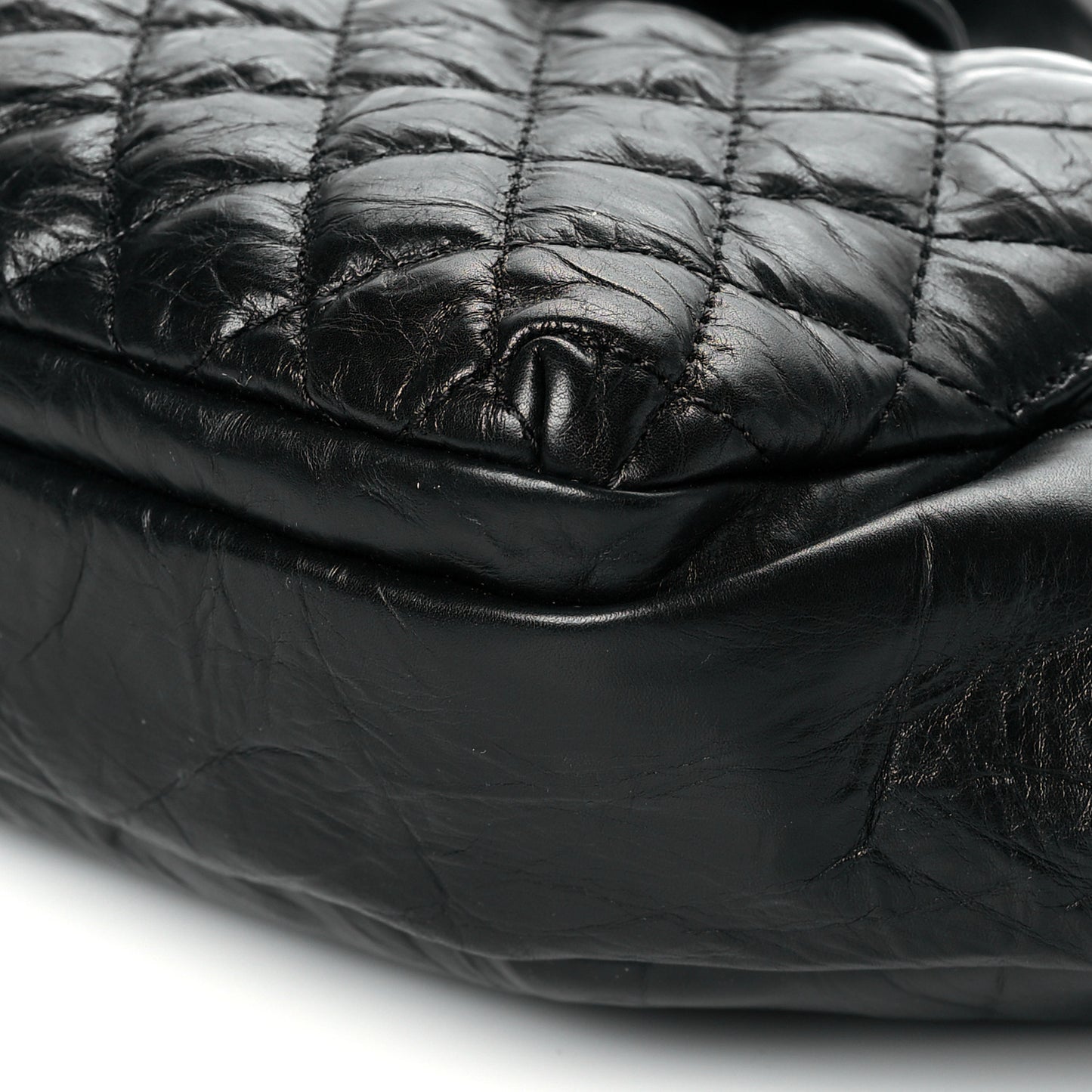 Crumpled Calfskin Quilted Casual Rock Waist Bag Fanny Pack Black