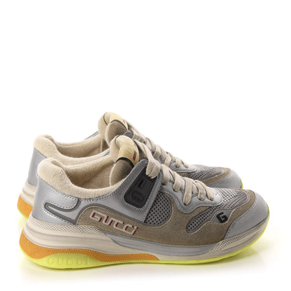 Gucci Metallic Calfskin Suede Womens Ultrapace Sneakers 37 Silver Oatmeal 4 of 10