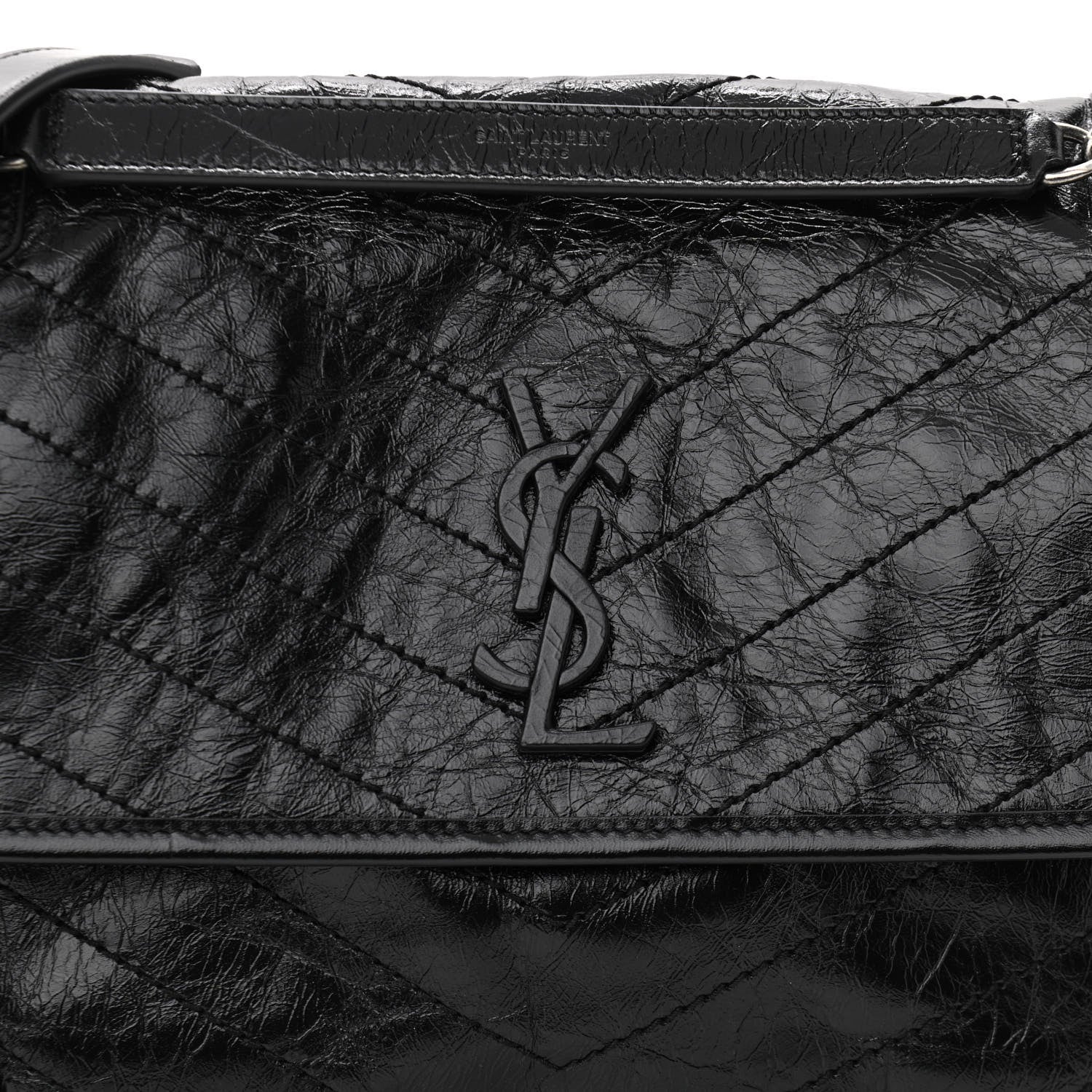 Saint Laurent Crinkled Calfskin Matelasse Monogram Medium Niki Chain Satchel Black 8 of 12