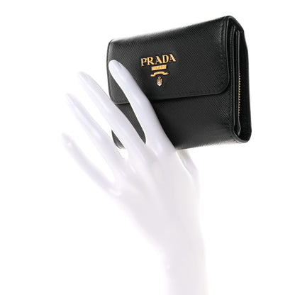 Prada Saffiano Metal Tri-Fold Wallet Black 2 of 7