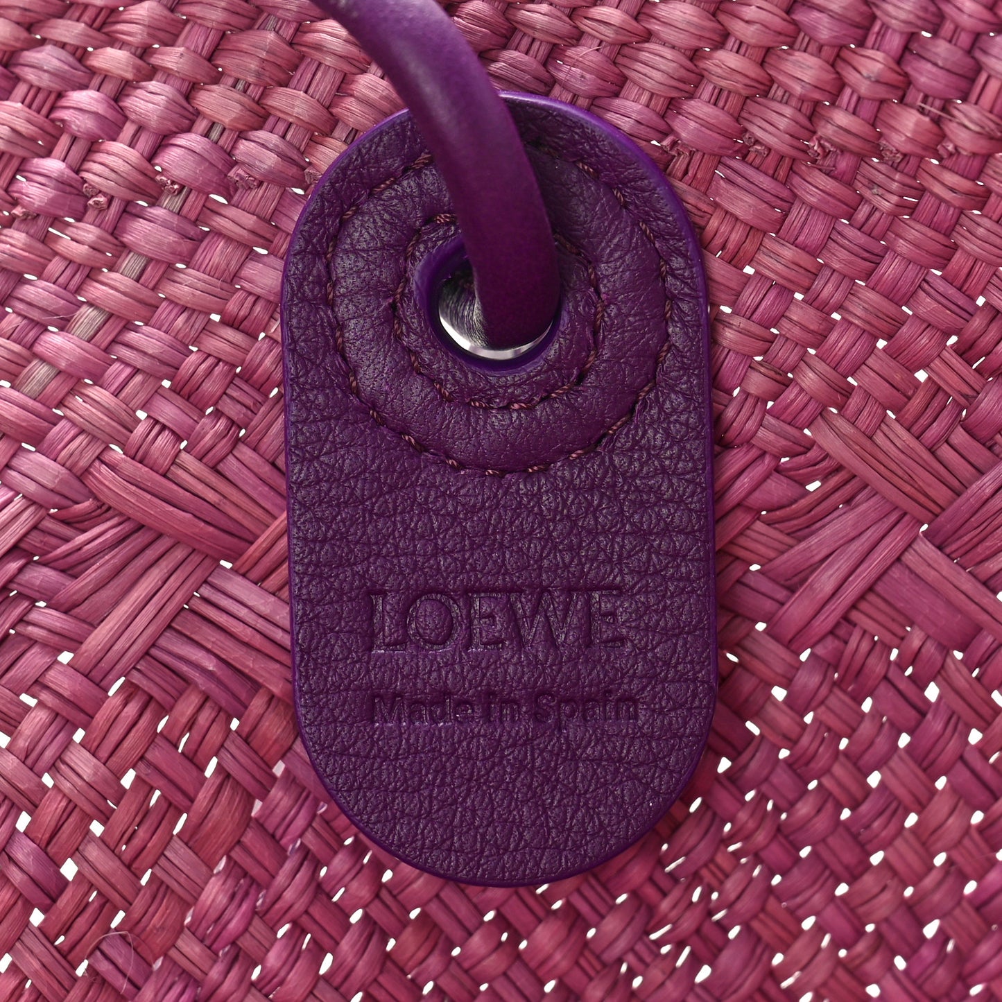 Calfskin Raffia Paulas Ibiza Small Anagram Basket Tote Bag Purple