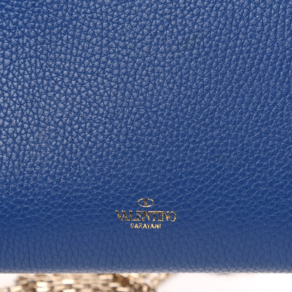 Valentino Garavani Pebbled Calfskin Rockstud Envelope Wallet On Chain Bag Blu Delft 9 of 10
