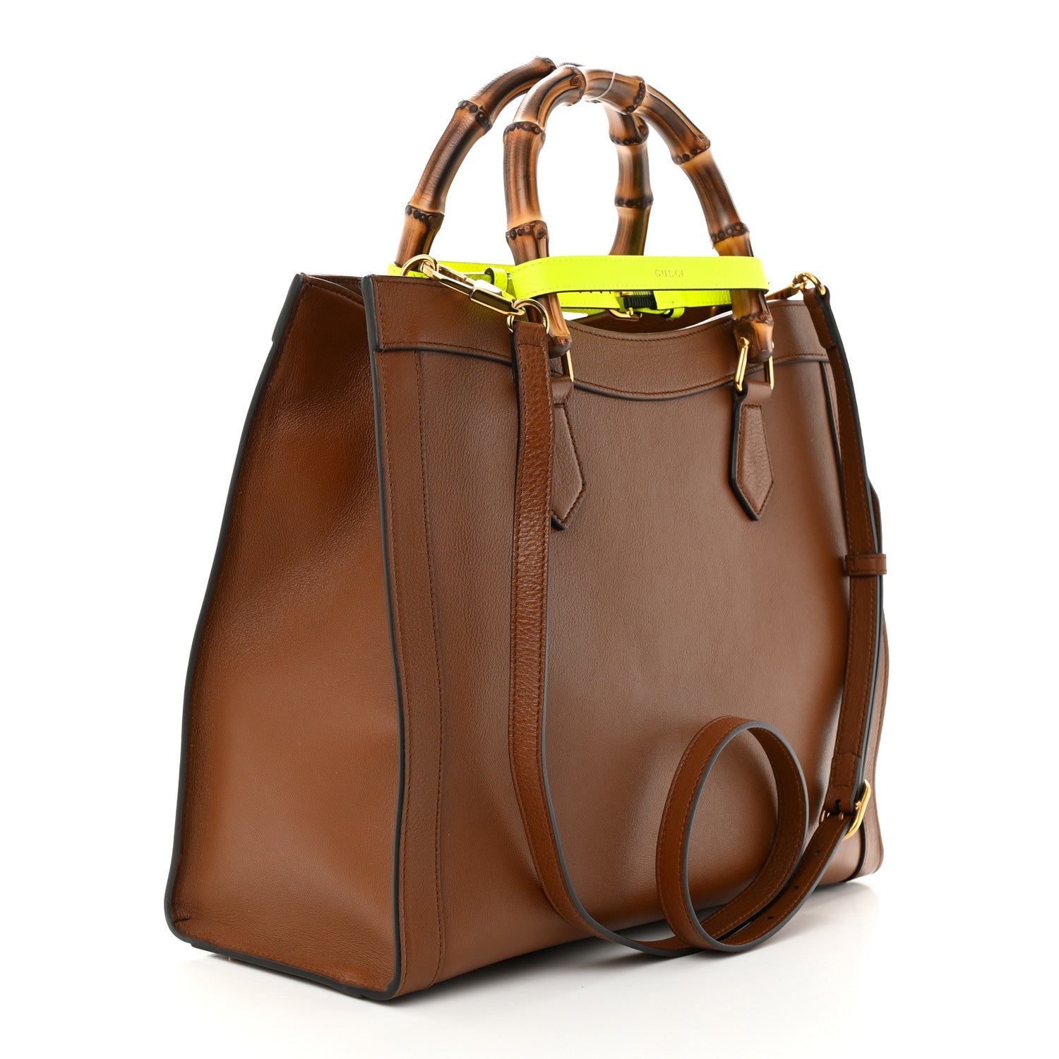 Gucci Wonka Grain Calfskin Medium Diana Tote Bag Cuir Yellow Fluo 3 of 13