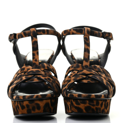 Saint Laurent Suede Leopard Print Tribute 75 Platform Sandals 40 Brown 2 of 8