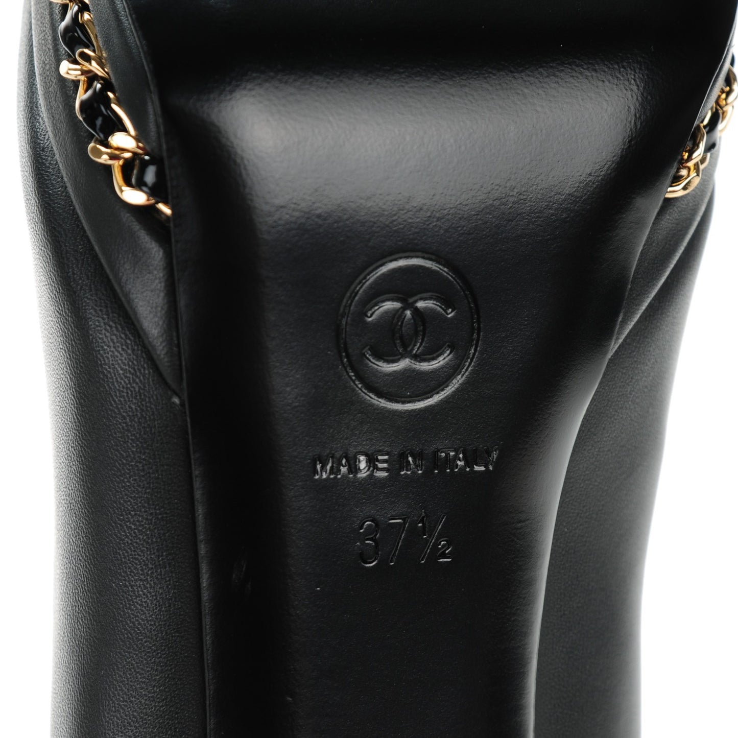 Calfskin Patent Cap Toe Chain Pumps 37.5 Black