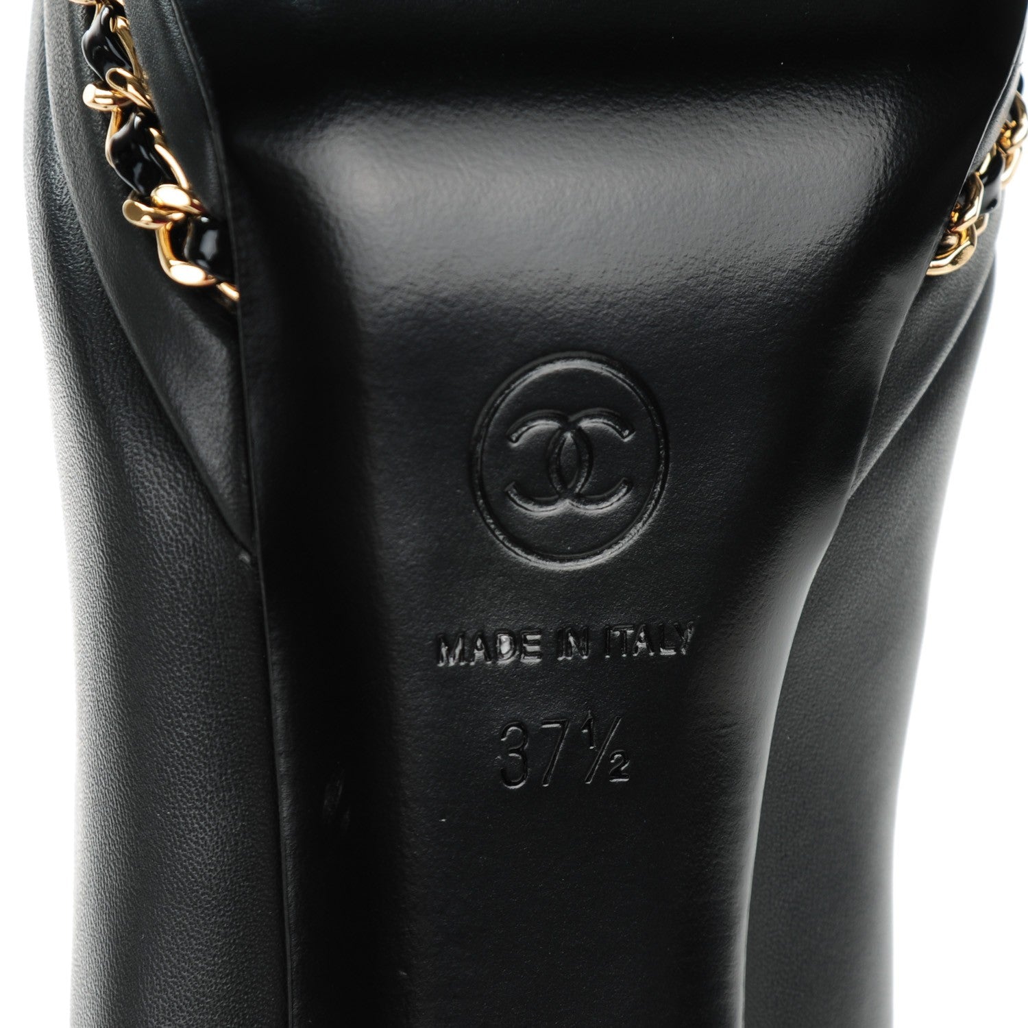Chanel Calfskin Patent Cap Toe Chain Pumps 37.5 Black 6 of 9