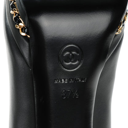 Chanel Calfskin Patent Cap Toe Chain Pumps 37.5 Black 6 of 9